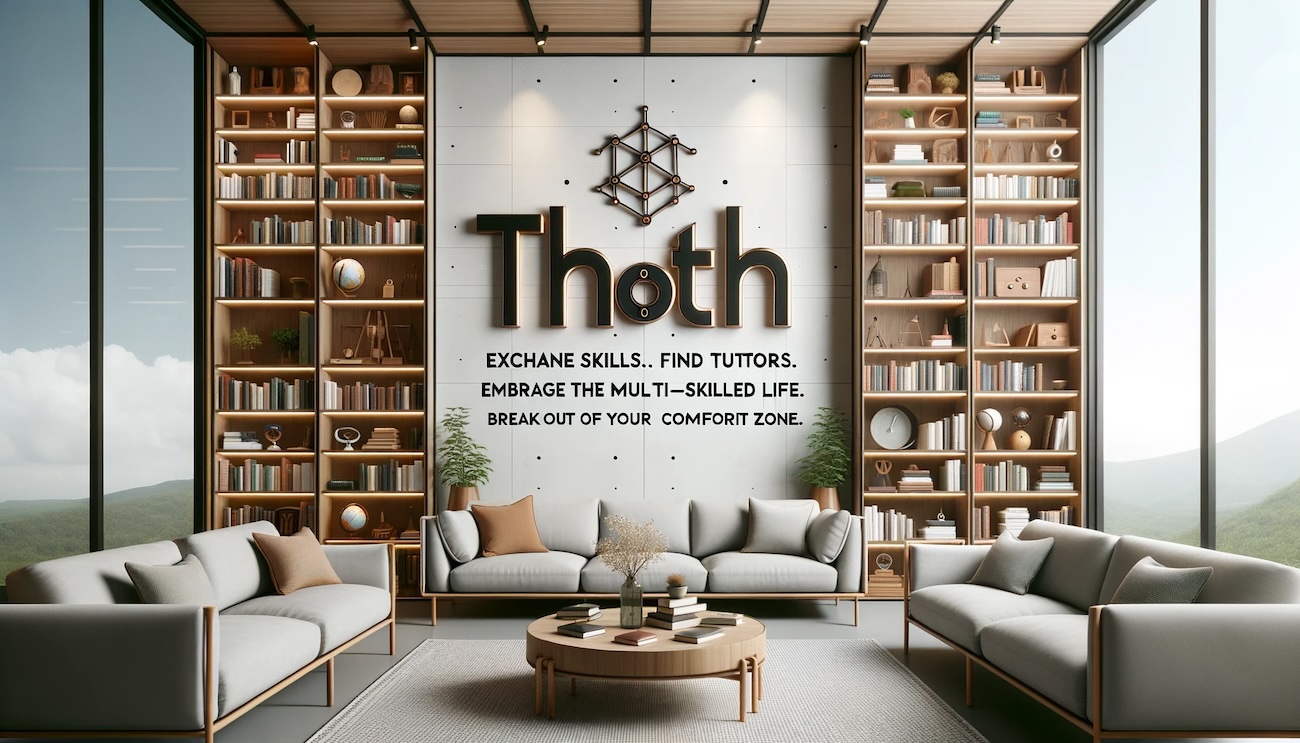 DALL·E 2023-10-21 23.07.16 - Wide photo of a contemporary reading space with the brand name 'Thoth' elegantly written in the center. The background features a bookshelf filled wit.jpg